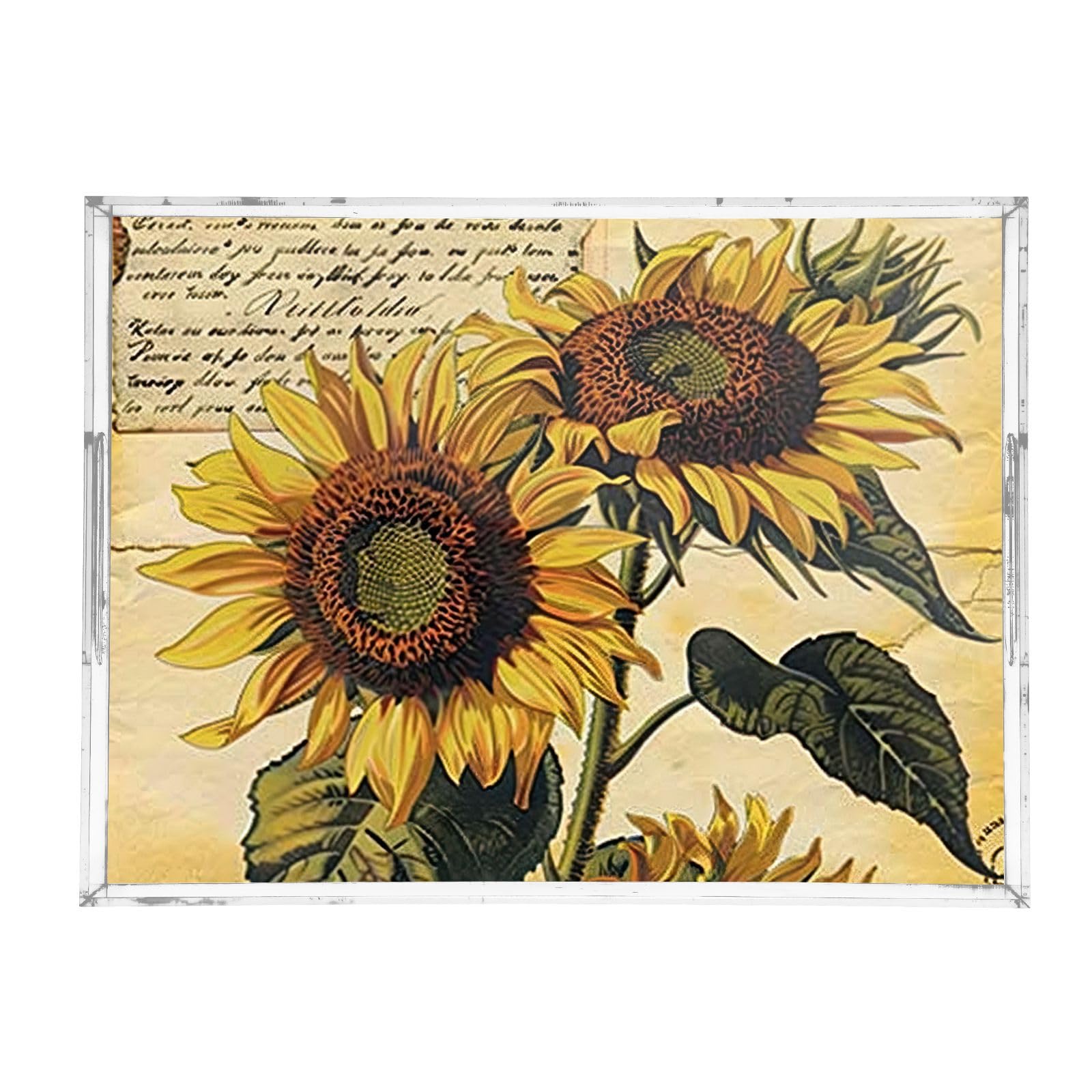 BOESI Graffiti Sunflower Pattern Acrylic Decorative Dining Tray, Acrylic Decorative Tray Organizer with Handle for Kitchen, Dining Room, Bathroom, Dresser