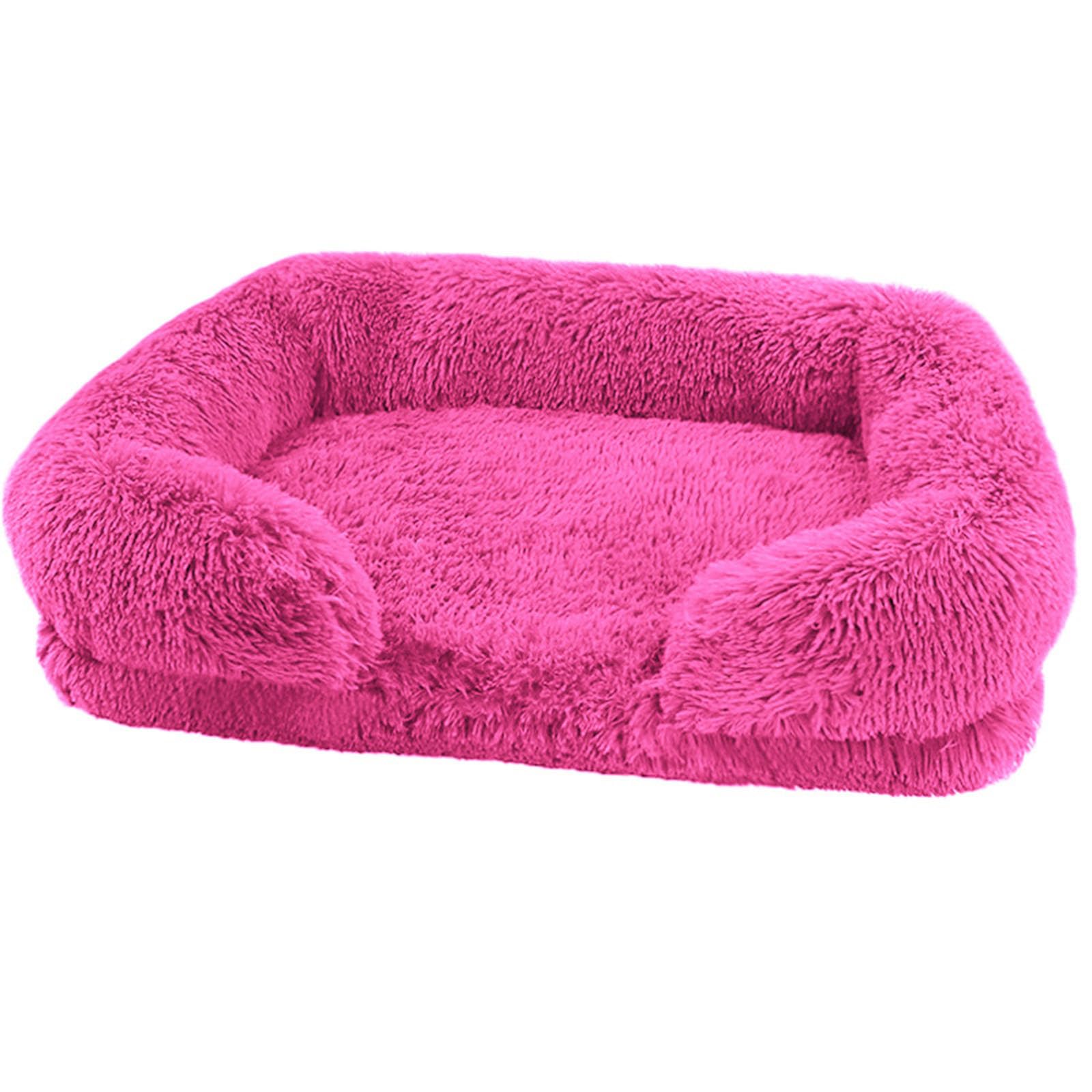 BangDon Rectangle Washable Removable Dog Bed with Soft Cosy Plush Breathable Cat Sofa Dog Bed for Small Medium Large Pet Mat (L(75x50x14cm),rose red)