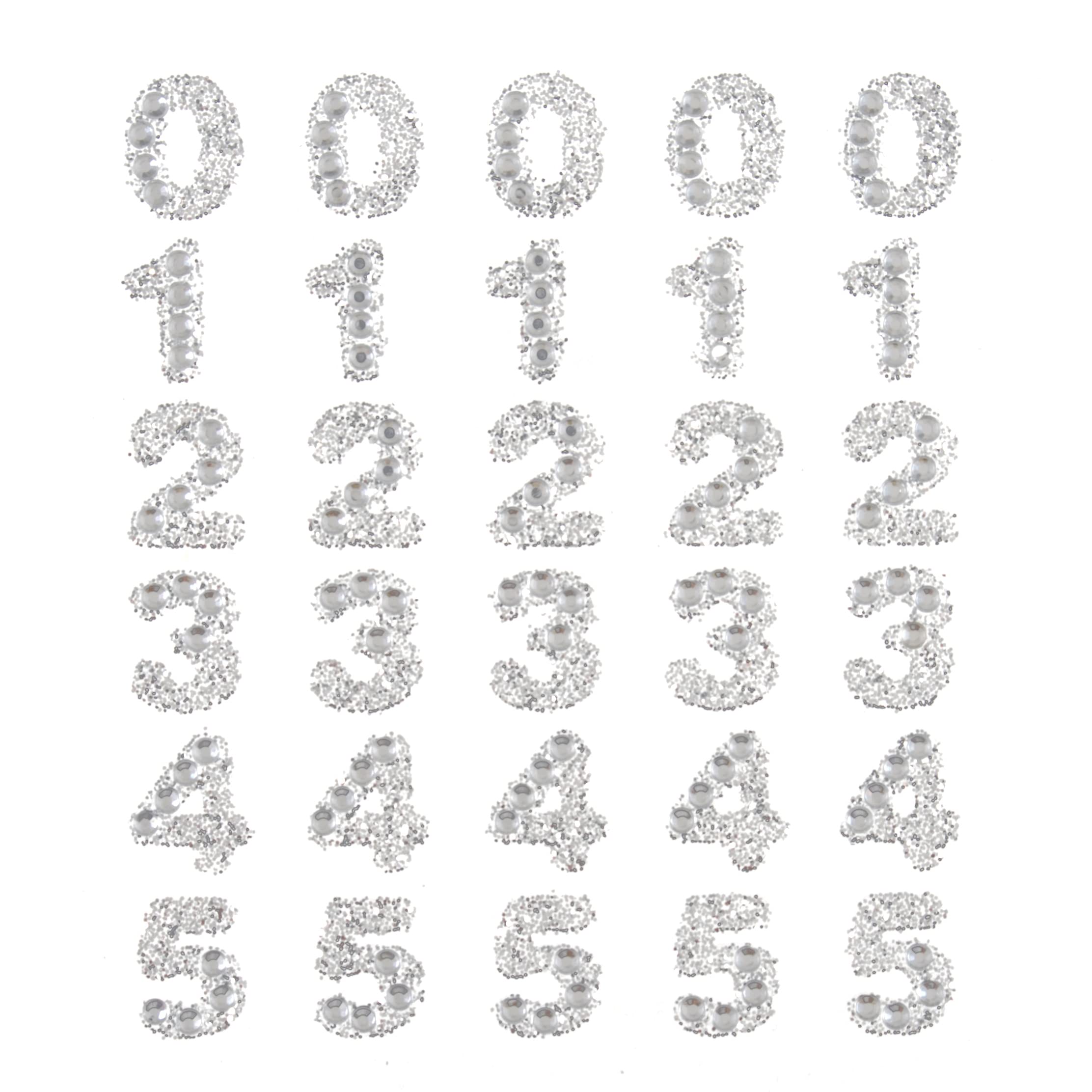 Stick-On Diamante Glitter Number Pack - Pack of 55 Numbers - Craft Stickers