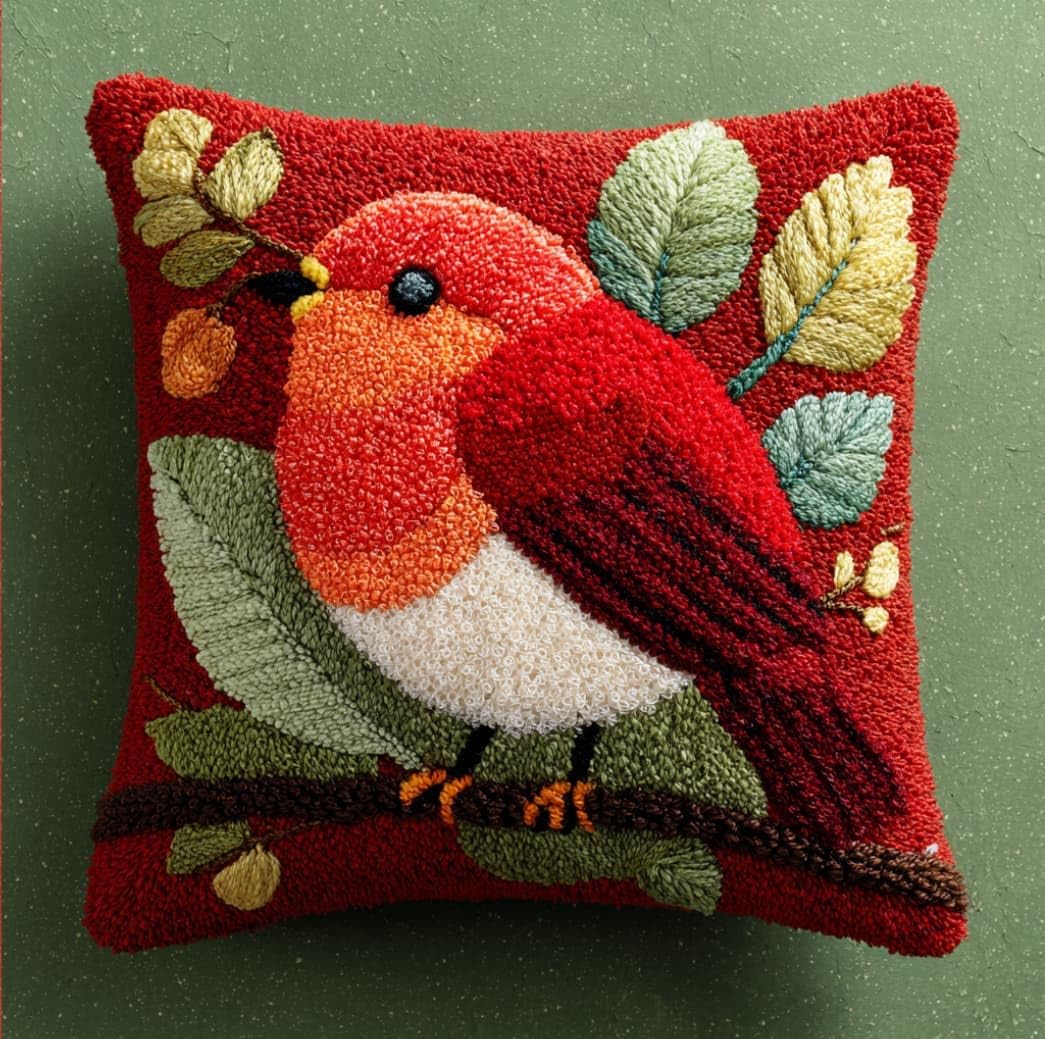 Taxpy Latch Hook Cushion Kits Bird Pillowcase Kits Embroidery Kit 17X17 Inch DIY Needlework Pillow Cover Sofa Cushion Rug Making