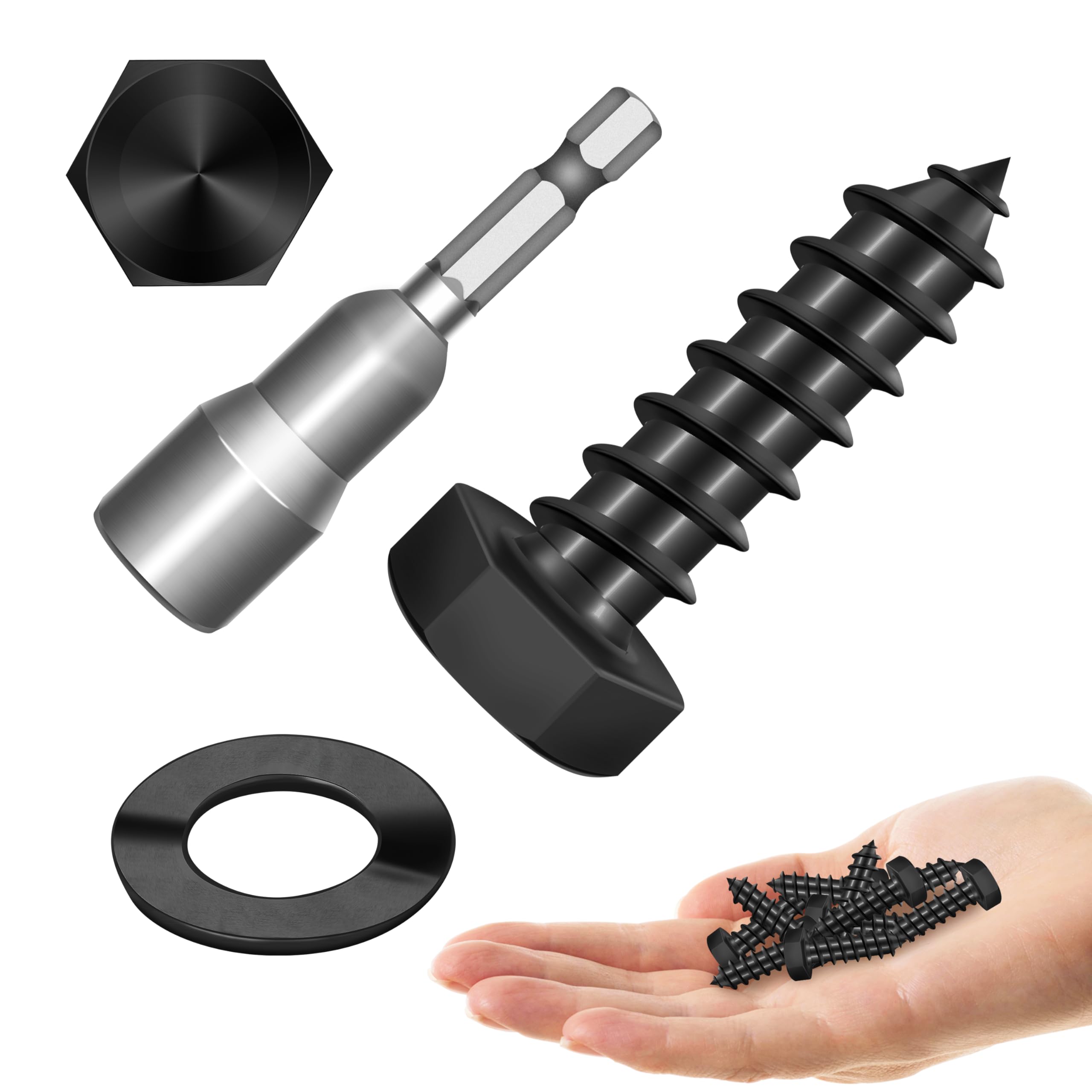 (12Sets) 3/8" x 1-1/4" Hex Head Lag Bolts, Heavy Duty Lag Screws with Washers, 304 Stainless Steel Bolts 18-8, Lag Screws Wood Screws, Partial Thread