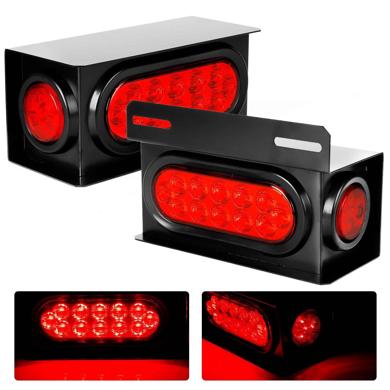 CYFIETrailer Light Boxes, 2PCS Steel Waterproof Trailer Tail Lights with 2 Inch Red Round Side Marker Lights and 6 Inch Oval Red LED Trailer Light