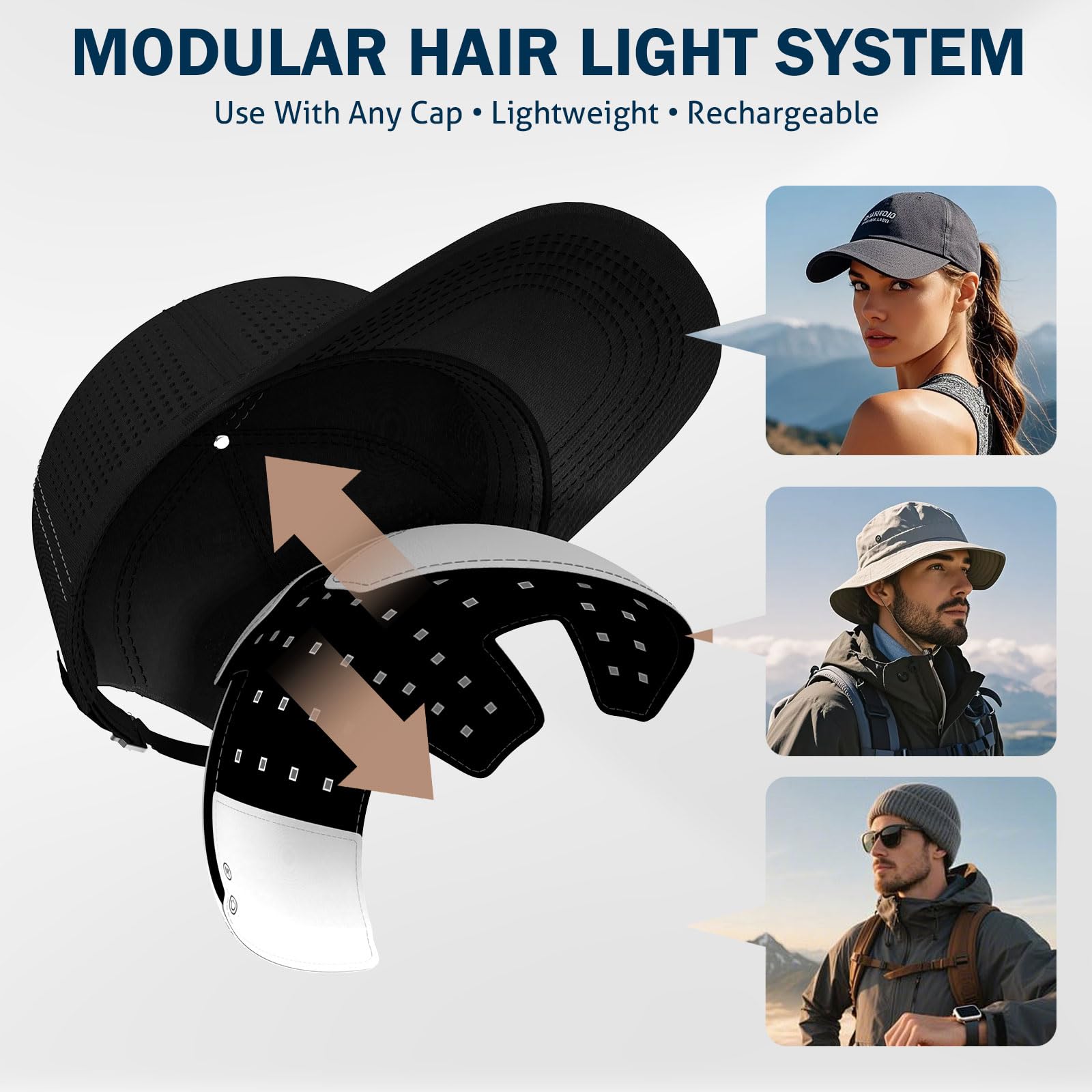 iKeener Capuchon de Croissance de Cheveux Rouge Clair, Respirant et Amovible 3 Lumières Bouchon de Repousse des Cheveux pour la Perte de Cheveux Hommes et Femmes avec 460nm 650nm 850nm, 4 Modes