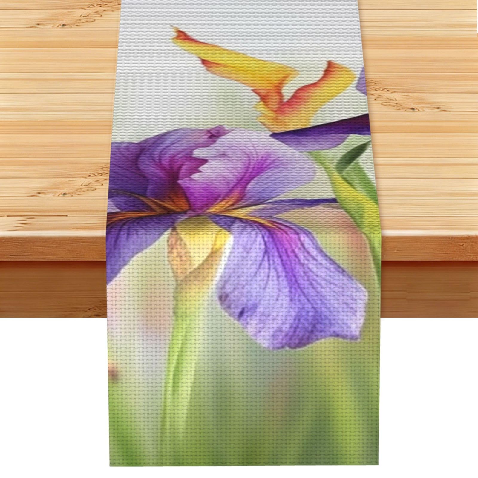 Fodpand Black Rustic Cotton Linen Table Runner, Iris Flower Butterfly Table Runners 13 X 72 Inches, Modern Elegant Farmhouse Tablecloth, Washable Kitchen Dining Table Decoration For Home Party Decor