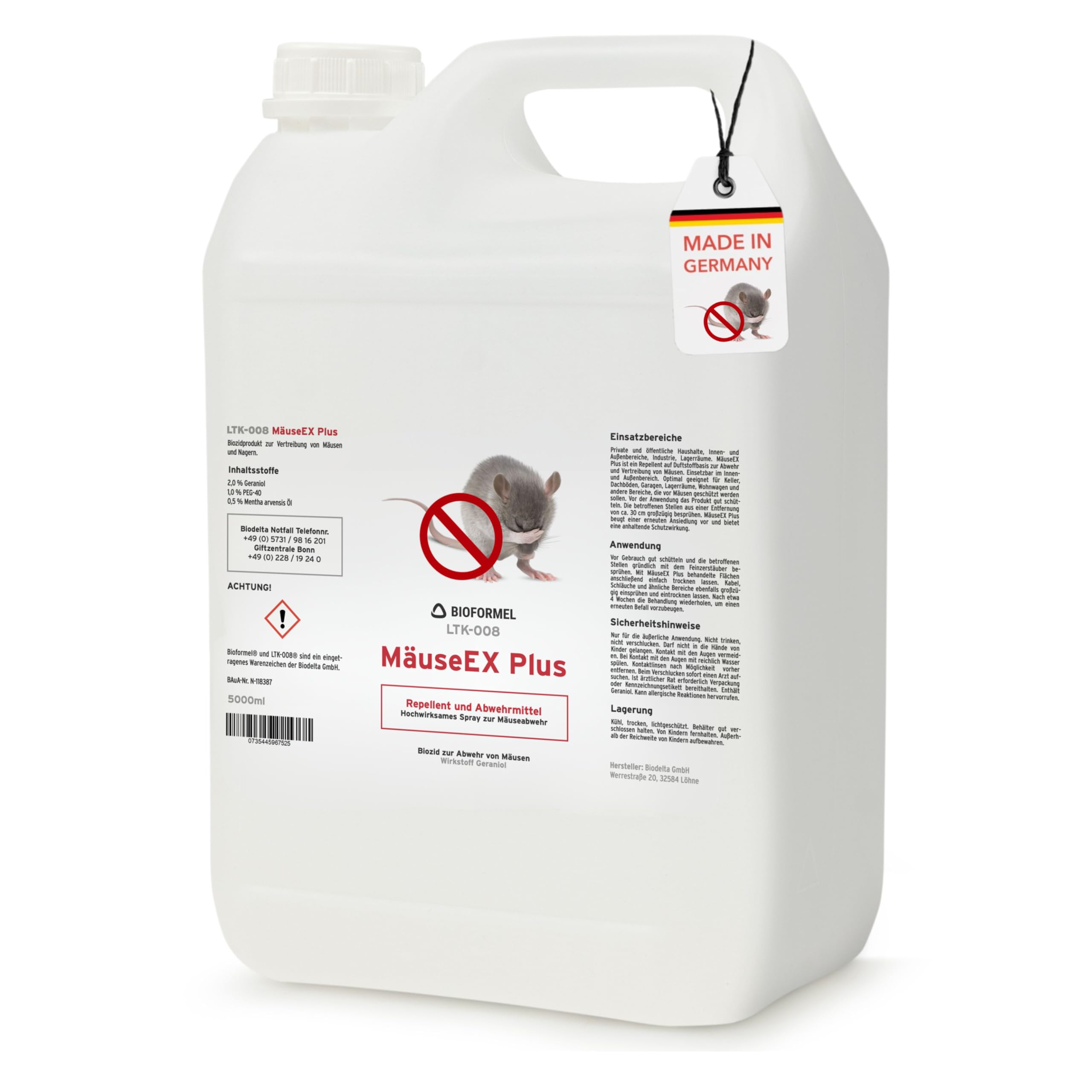 BIOFORMEL Mäuse Ex Spray Plus 5L - Mäuseabwehr & Rattenabwehr - Mäuse vertreiben Abwehrmittel Ratten - Mäusebekämpfung Indoor & Outdoor - Anti Ratten - Spray Mausspray - Wirkstoff Geraniol