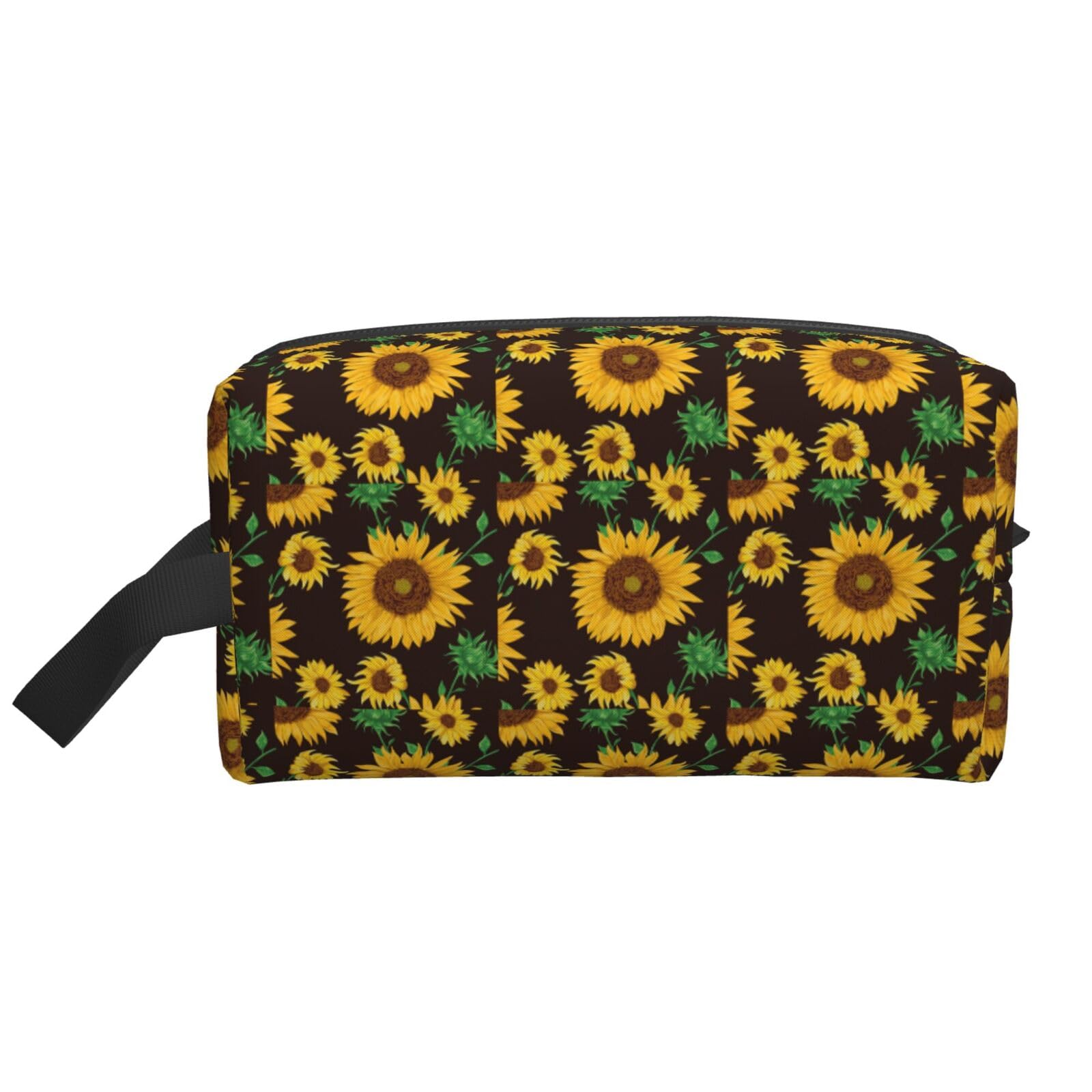 Ercgad Unisex White Beautiful Sunflower Print Large Capacity Travel Toiletry Bag Cosmetic Pouch Daily Storage Makeup Case