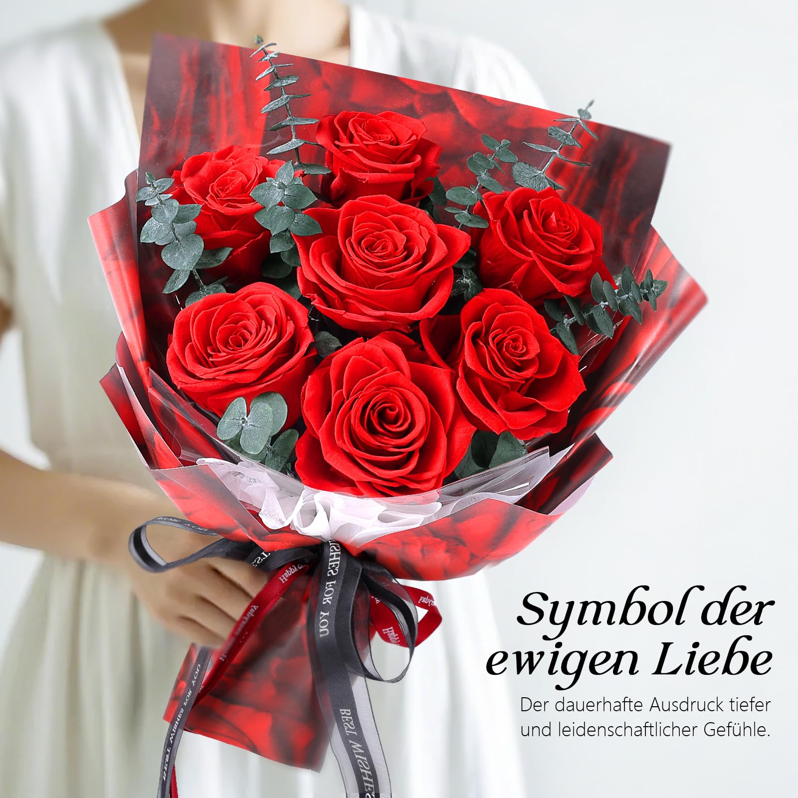 7 Ewige Rote Rosen Strauß, Infinity konservierte Blumen, Geschenk für Sie
