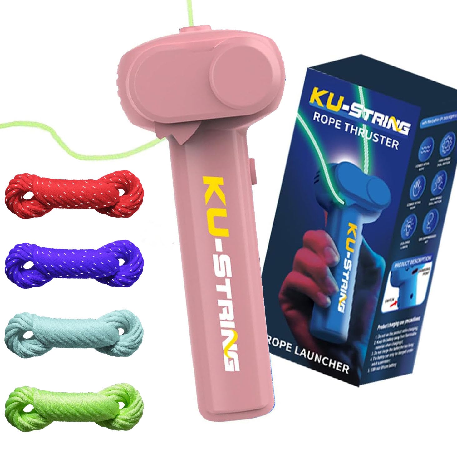Jtffjsy String Rope Launcher,5 Fluorescent Ropes Glow in the Dark,Zip String,USB-Rechargeable,Electric,Outdoor Toy Viral, Fidget Toy for Children and Adults