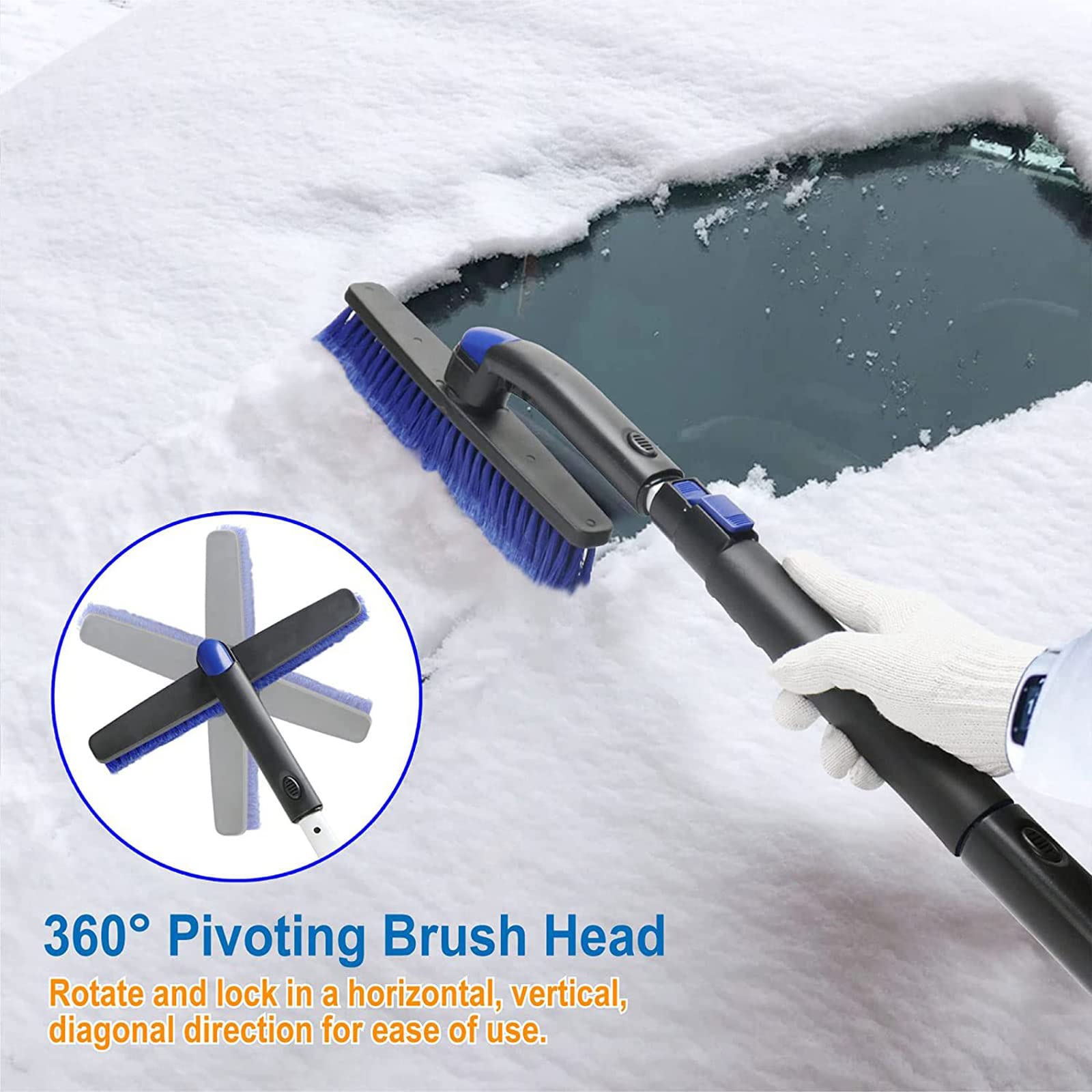 Cepillo de Nieve Raspador de Hielo Pala de Nieve Cepillo De Nieve del Automóvil Extendible 29"a 38", Escoba Desmontable De Remoción De Nieve con Raspador De Hielo Rascador De Goma De Goma para Camión