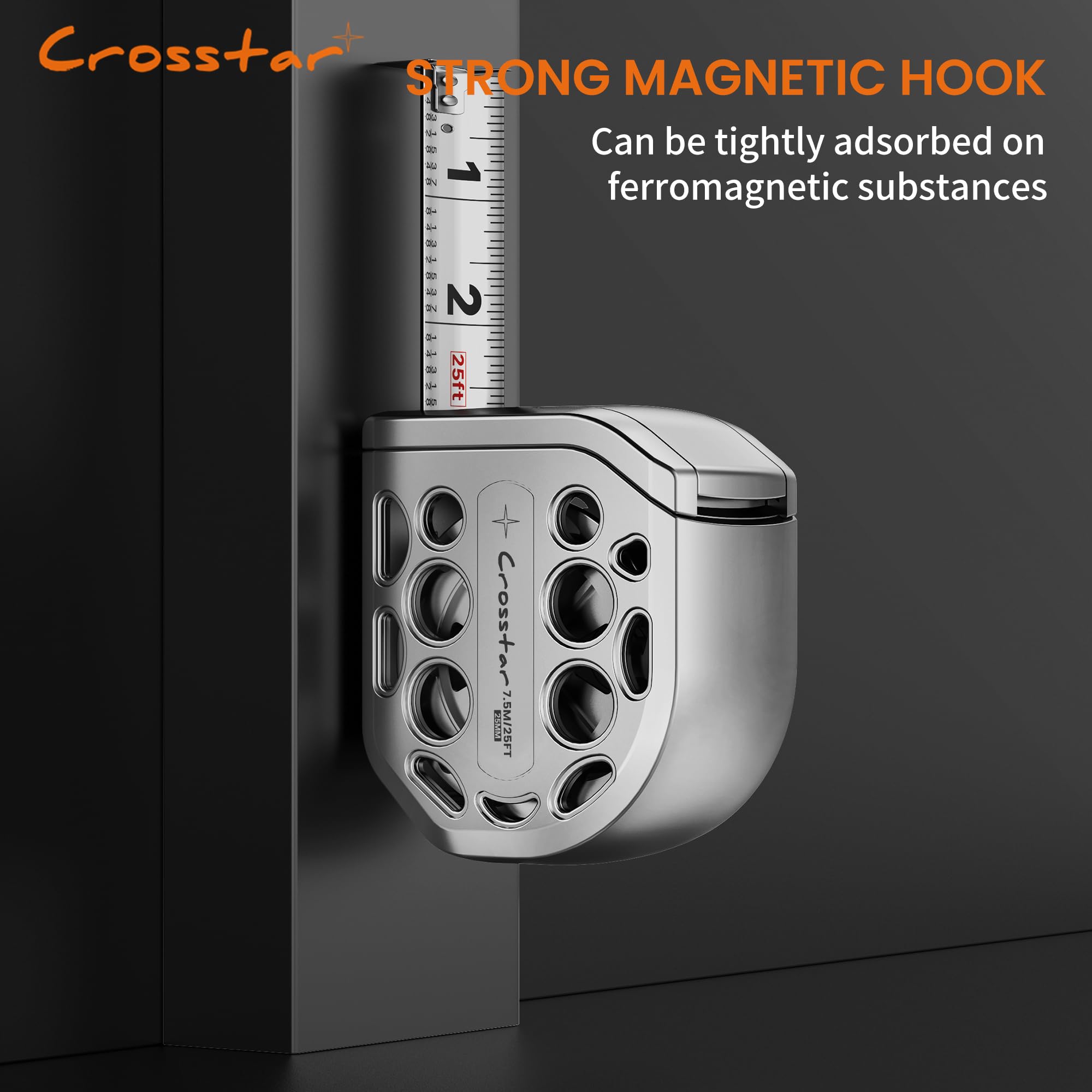Crosstar Cinta métrica de acero inoxidable autoblocante de 16 pies con graduaciones de doble cara, cinta métrica retráctil impermeable, diseño hueco duradero, construcción fácil de limpiar para