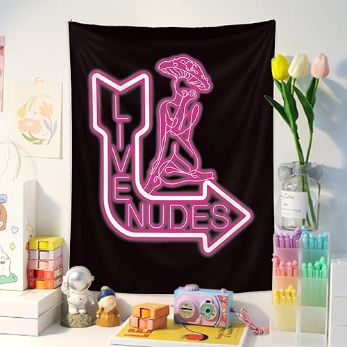 Miniatura 4 de Tapiz con luz de neón para colgar en la pared, tapiz de hongos con luz negra, reactivo a los rayos UV, tapiz sexy, tapiz vertical rosa neón para