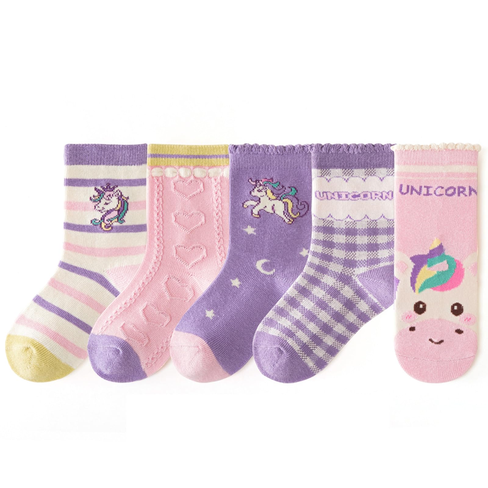 Bacnlip 5 Pairs Girls Boys Calf Socks Kids Cotton Soft Toddler Novelty Animal Socks(Unicorn, 3-5 Years)
