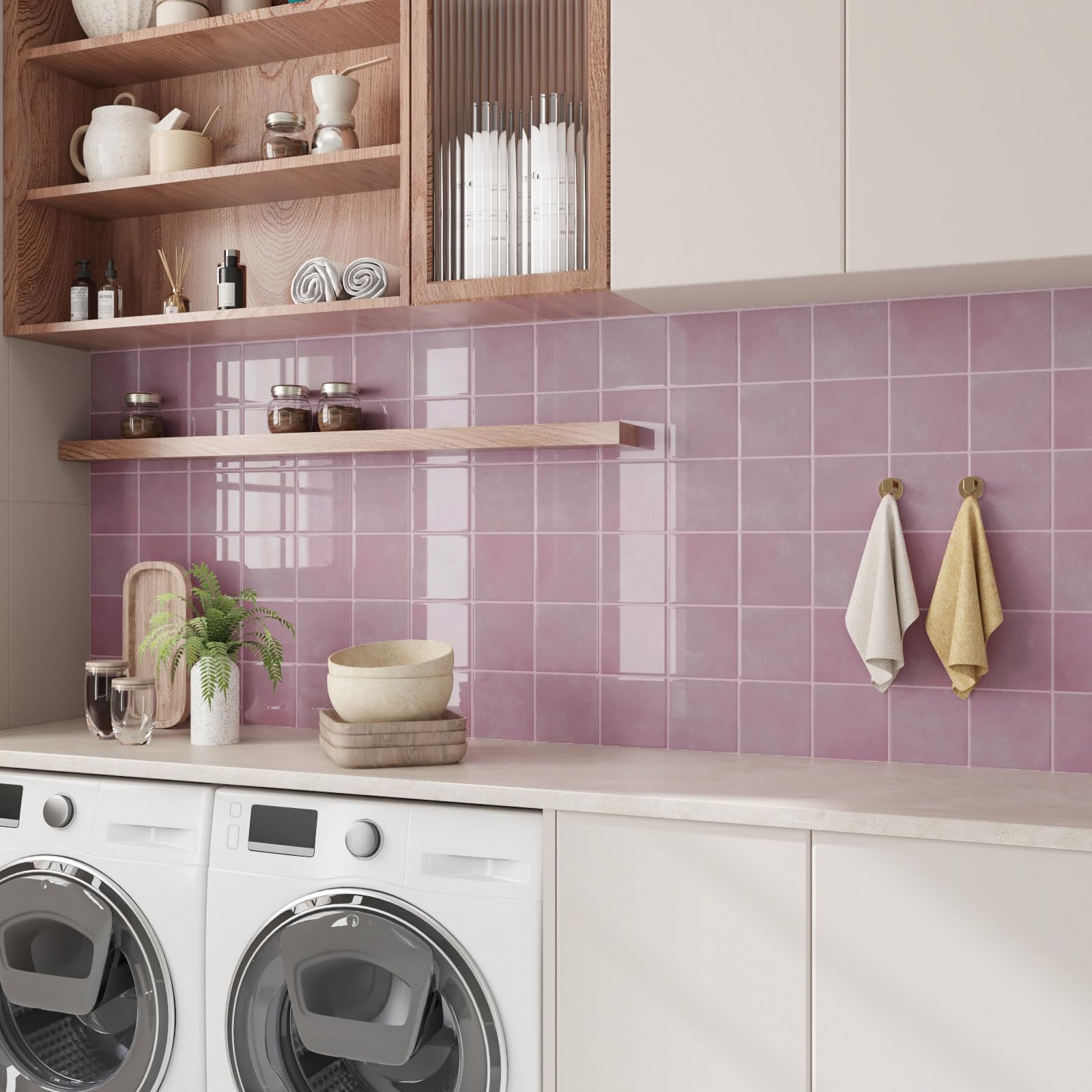 CRE8TIVE Azulejos Adhesivos Baño Mármol Rosa 16 Piezas Cenefa Cocina Cuadrado Azulejos Adhesivos Cocina Impermeable Baldosas Adhesivas Pared Revestimiento Pared Baño Lavadero Chimenea 30.5cm x 30.5cm