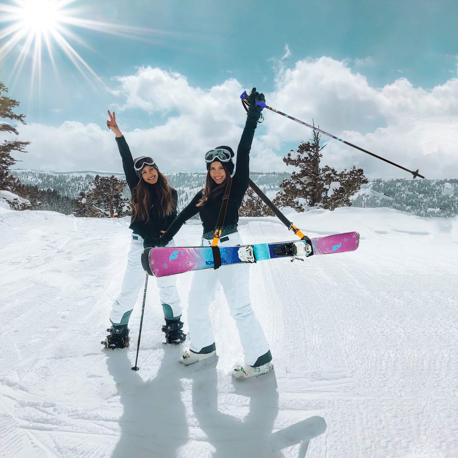 Sangles de Ski pour Transport de Skis, Bandoulière Réglable avec Support Rembourré