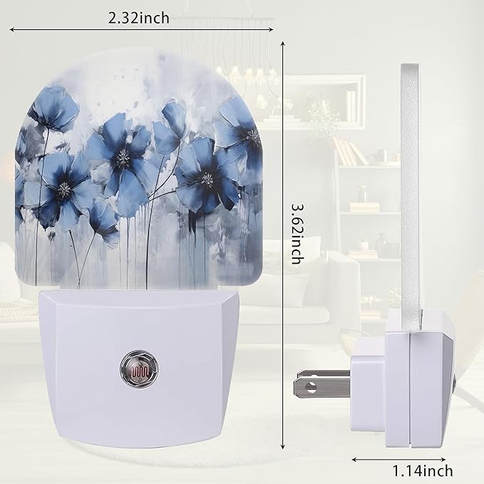 ZTHLL Blue Flower Night Light, Vintage Nightlight Plug into Wall with Dusk to Dawn Sensor, LED Lamp Energy Saving Lights for Men Women Boys Girls,Lamp for Bedroom Bathroom Hallway photo 2