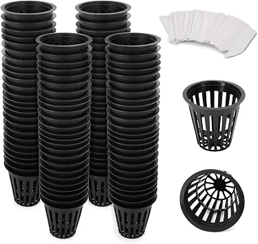 2 بوصة صافي الأواني ل Hydroponics 100 Packs مع مصنع Lable Heavy Duty ، Reusable ، مقاومة للأشعة فوق البنفسجية Slotted Mesh Net Cups for Tower Gardens ، Clone Machine ، Aeroponics System 2 inch 100 packs