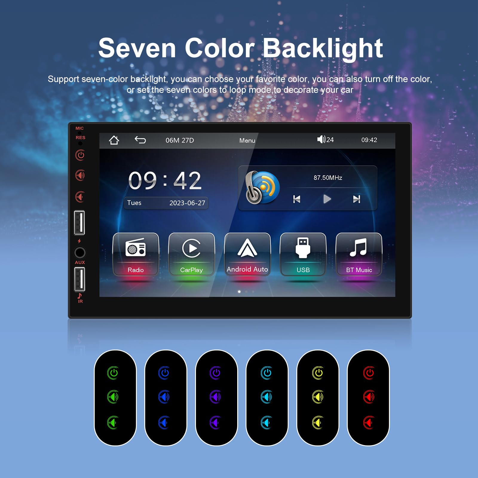 Autoradio 1 Din Wireless Carplay Android Auto con Schermo 7 Pollici Touch Display Auto Radio con Bluetooth Mirror Link per Android/IOS FM EQ USB AUX SWC Mic Retrocamera