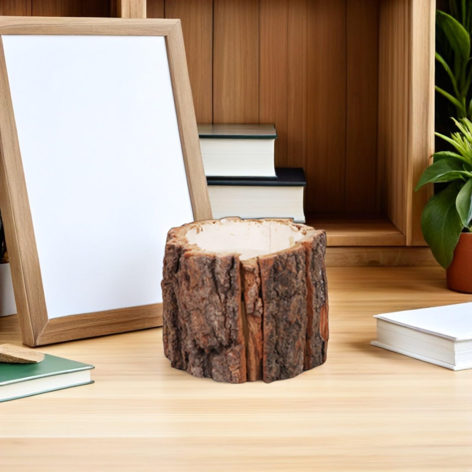 Angoily Portalápices Creativo de Madera Diseño de Corteza, 5 Piezas | Escuela y Oficina, Formato Compacto, Ahorro de Espacio, Acabado Artístico