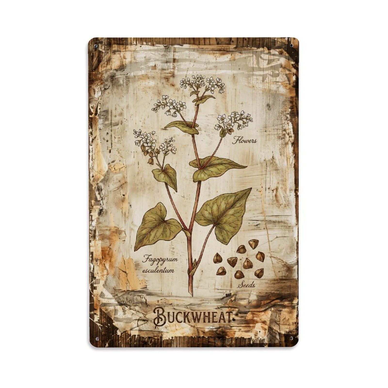 Fqnyr Style Buckwheat Botanical Metal Tin Sign Plaque Wall Decor For Cafe, Club Bar, Office, Home Garden Metal Poster 8X12inch