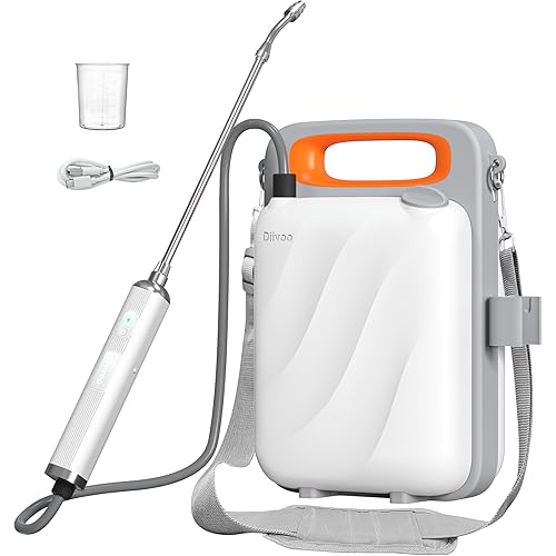 Diivoo 1.35 Gallon/5L Battery Powered Sprayer, Electric Garden Sprayer with Type-C Rechargeable Handle, 5200mAh Weed Sprayer Battery Operated with Telescopic Wand, Brass Nozzles