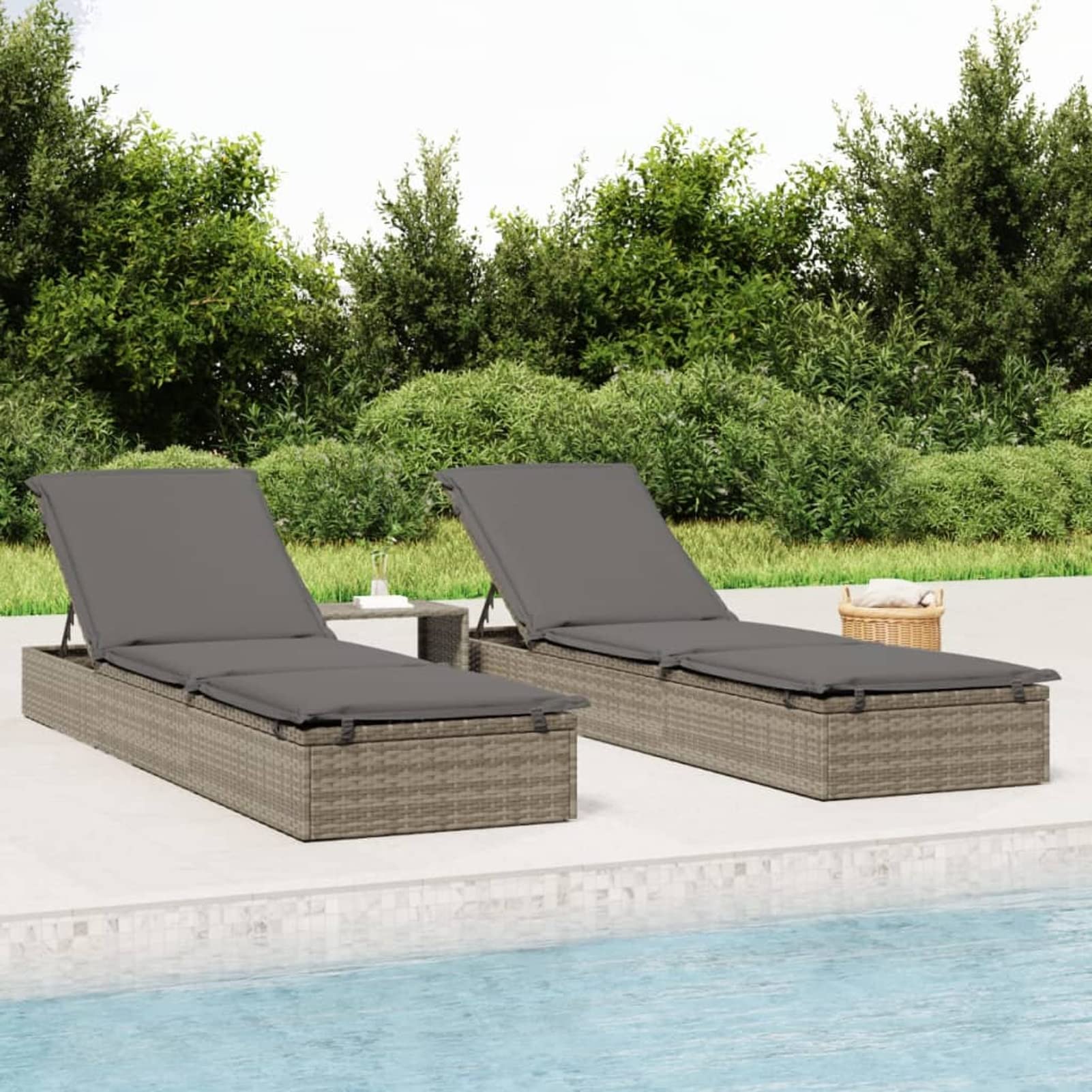 Festnight Tumbona, Tumbona Jardin Exterior con Cojín, Tumbona Reclinable de Ratán, con Asiento Regulable, Tumbona de Piscina y Patio, Gris
