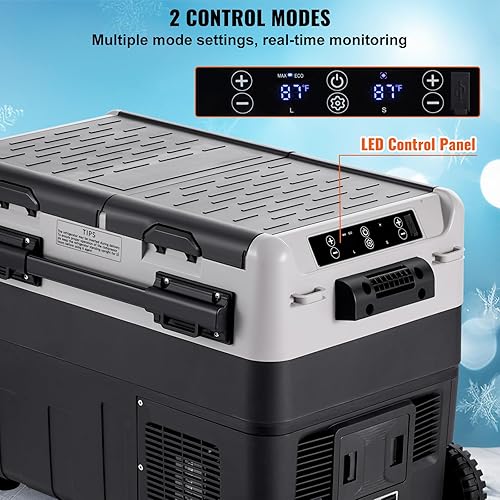 Miniatura 4 de VEVOR Refrigerador portátil para automóvil, refrigerador de automóvil de 12 voltios, congelador portátil de doble zona de 50 litros (52.8 qt),
