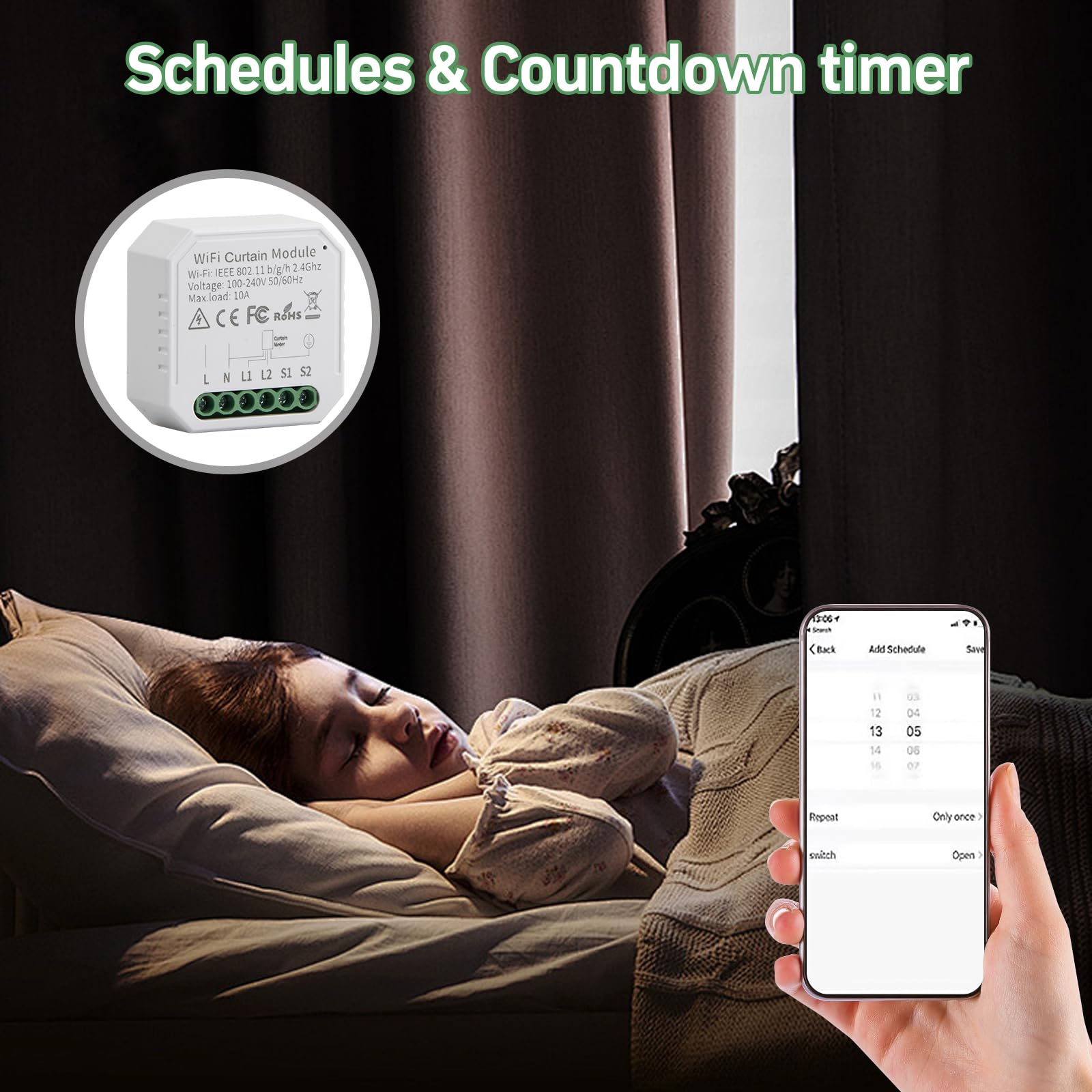 Module WiFi Intelligent de Commutateur de Rideau, Joyan, MOSFET, Relais, Automatique, Blanc, Contrôle Vocal et par Application