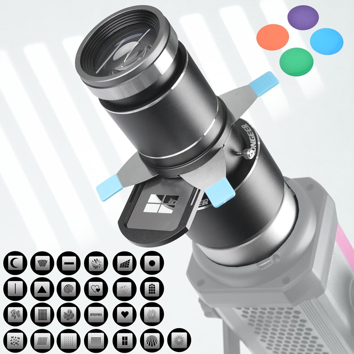 Optical Snoot for Bowens Mount Light,Photography Spotlight Projector for Tiktok Portraits Shape The Light Compatible with Aputure Amaran 60D/XS/100X/D 200D/GODOX SL60,4 Color Filters and 25 Gobos