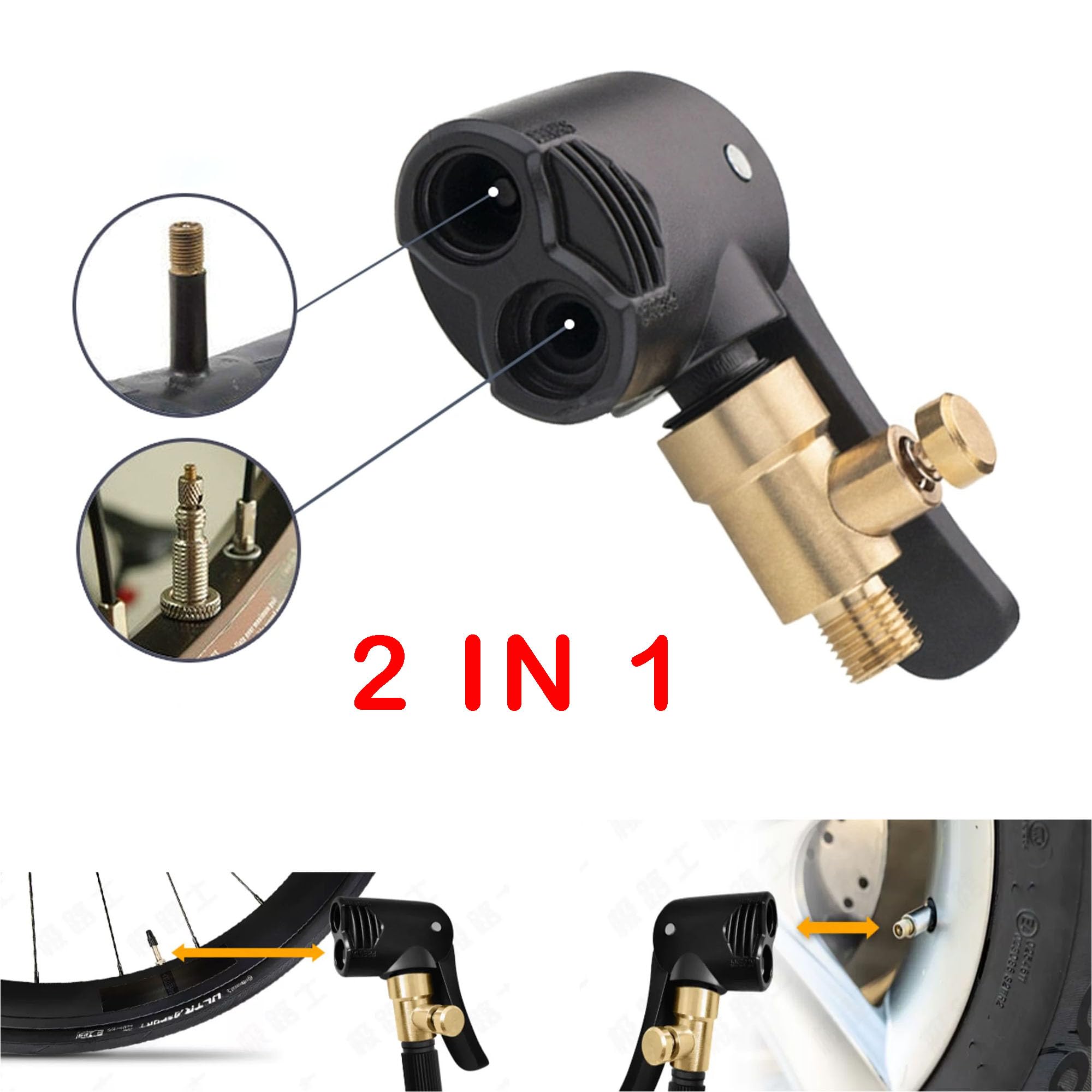 YUEMING 2szt Adapter do pompowania opon elementami, amerykański i francuski standard wtyczka dźwigniowa, przyłącze zaworu, adapter do pompek, adapter do samochodu, motocykla, roweru