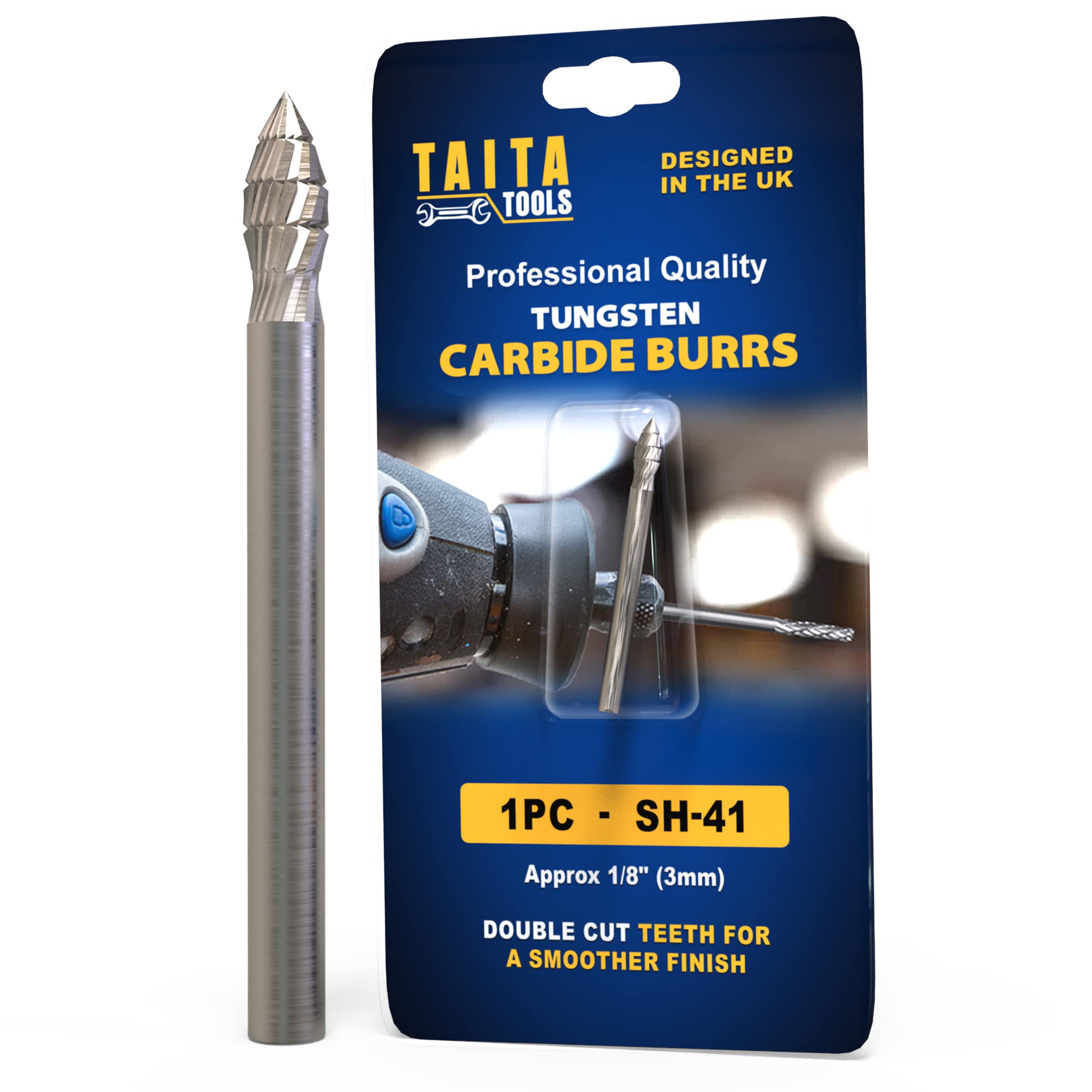 Carbide Burr, 1x Double Cut SH-41-0.118" (3mm) Shank Rotary Tool Cutting Burr - Accessories For Dremel, Fordom, Flex Shaft, Dewalt And Die Grinders - For Wood Carving, Metal Working And Engraving.