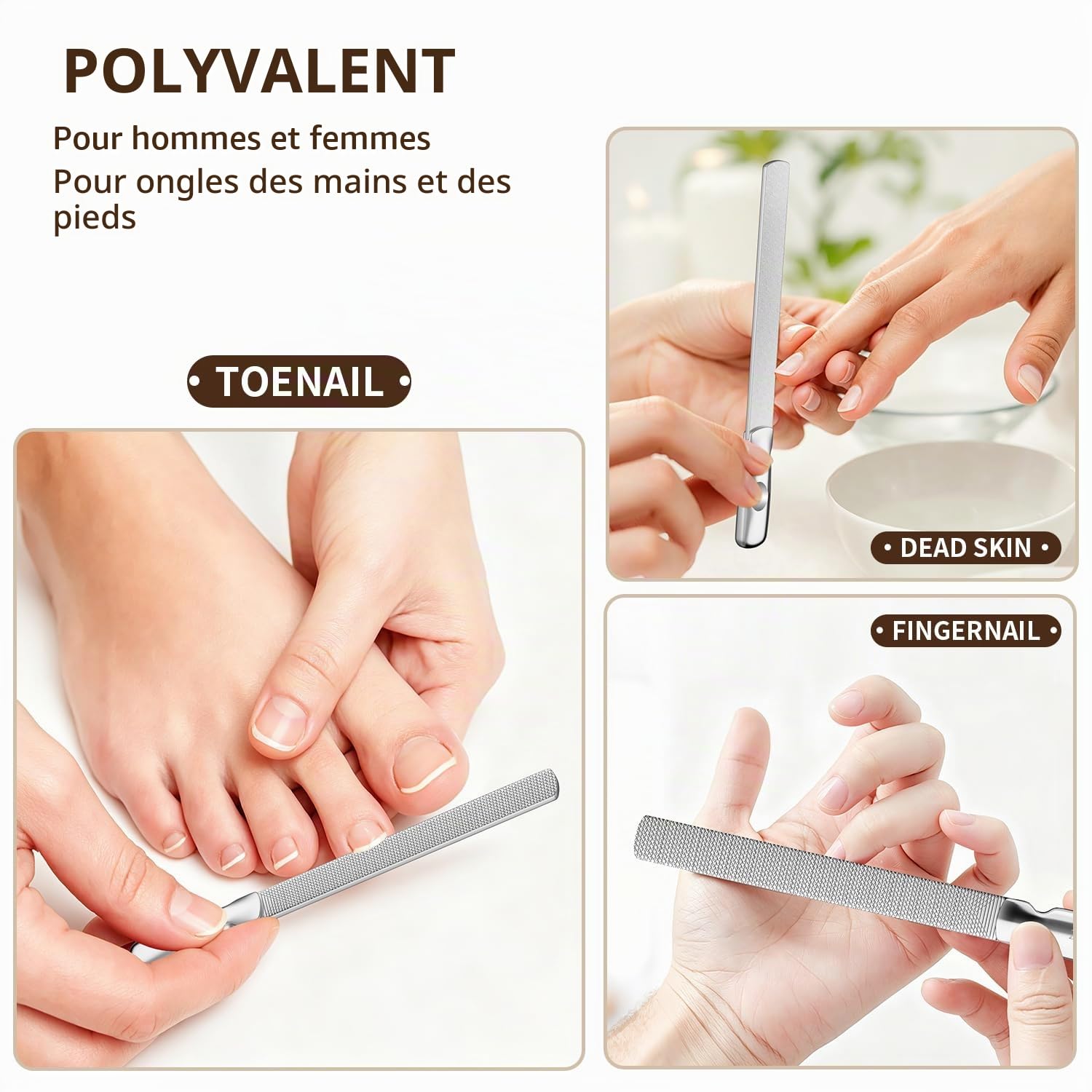 Des fichiers à ongles professionnels en acier inoxydable à double face pour femmes et hommes, réutilisables et résistants pour la manucure des ongles naturels