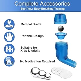 Breathing Exercise Device for Lungs, Lung Expansion and Mucus Relief Device, Portable Expiratory Breathing Exerciser with A Set of Accessories, Breathing Trainer for Lung Cleanse(Blue)
