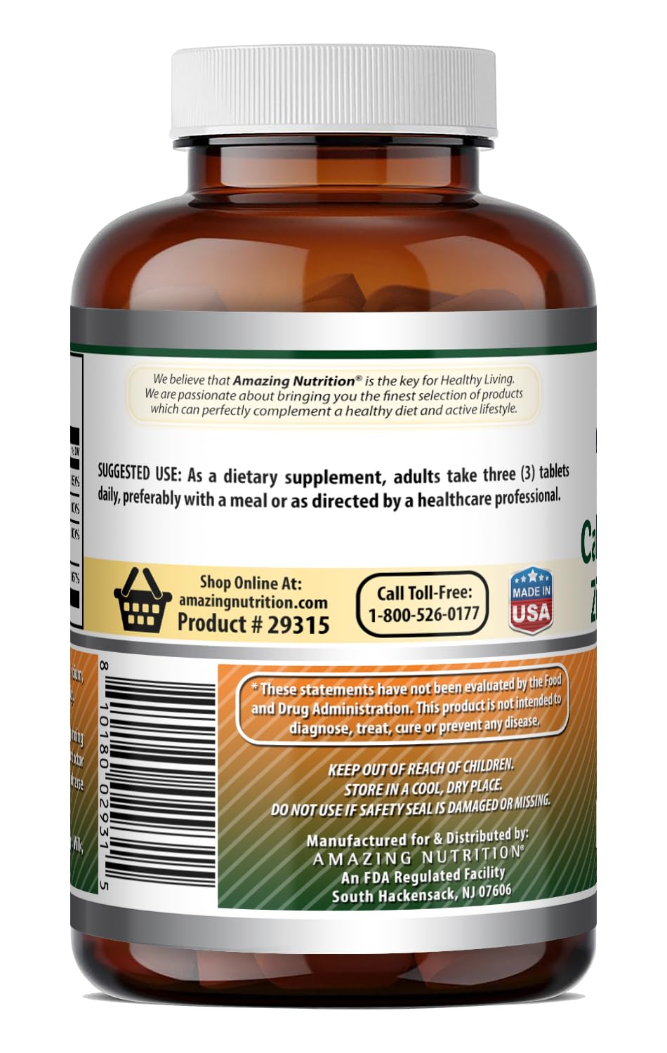 Amazing Formulas Calcium Magnesium Zinc D3-300 Tablets Per Bottle Supplement (Calcium 1000mg - Magnesium 400mg - Zinc 25mg Plus Vitamin D3 600 IU - Per Serving of 3 Tablets) — Amazon image 3
