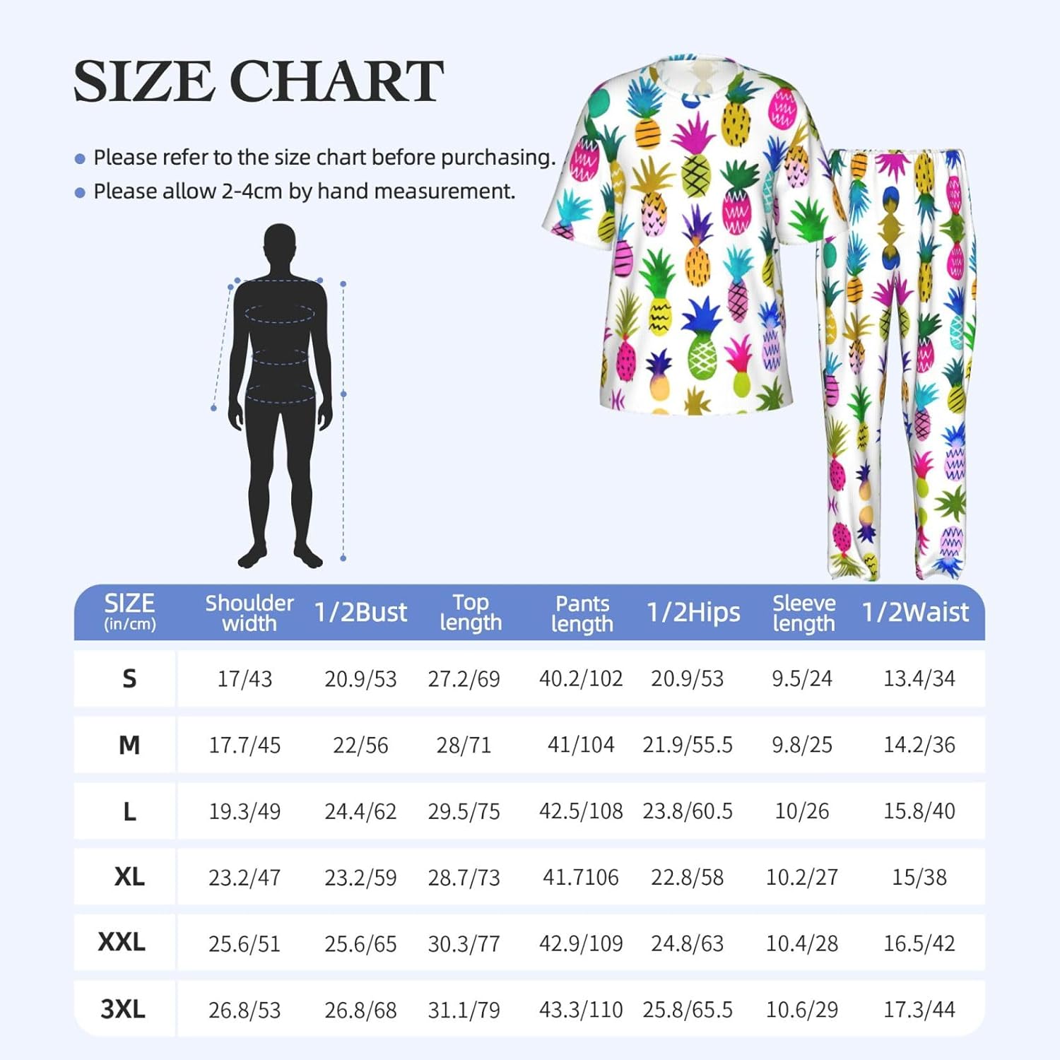 Men'S 2 Piece Loungewear Pajama Set Rainbow Pineapple Print Short Sleeve Tee Top And Pants Set S-3xl