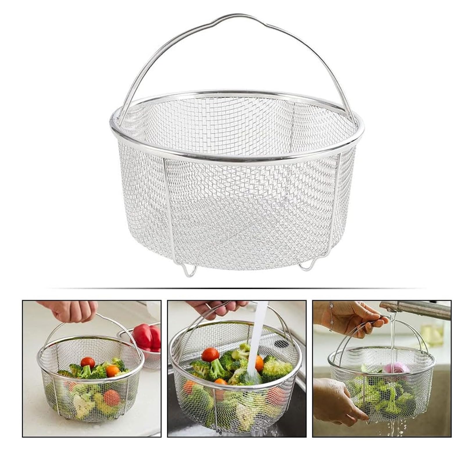 LOXGO Stainless Steel Fryer Basket Deep Fryer Skimmers Frying Basket With Handle Steaming Basket Air Fryer Accessories Stainless Steel Fryer Basket