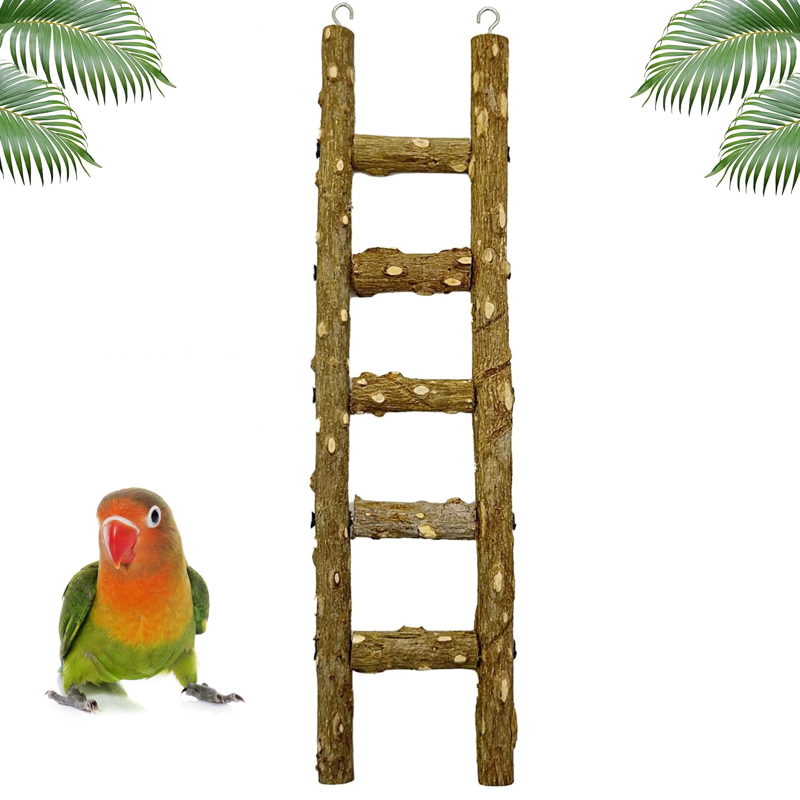 Natural Wooden Bird Ladder Bird Climbing Chewing Toys for Cage Parakeets Cockatiels Parrots and Small to Medium Birds (1 Pcs)