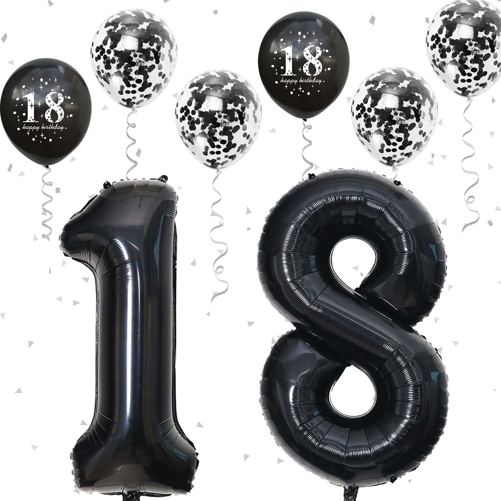 Photo 1 of 18th Birthday Decorations for Boys & Girls - 40 Inch Foil Number 18 Balloon, Black & Metallic Latex Balloons, Confetti, Set for 18 Years Old Birthday