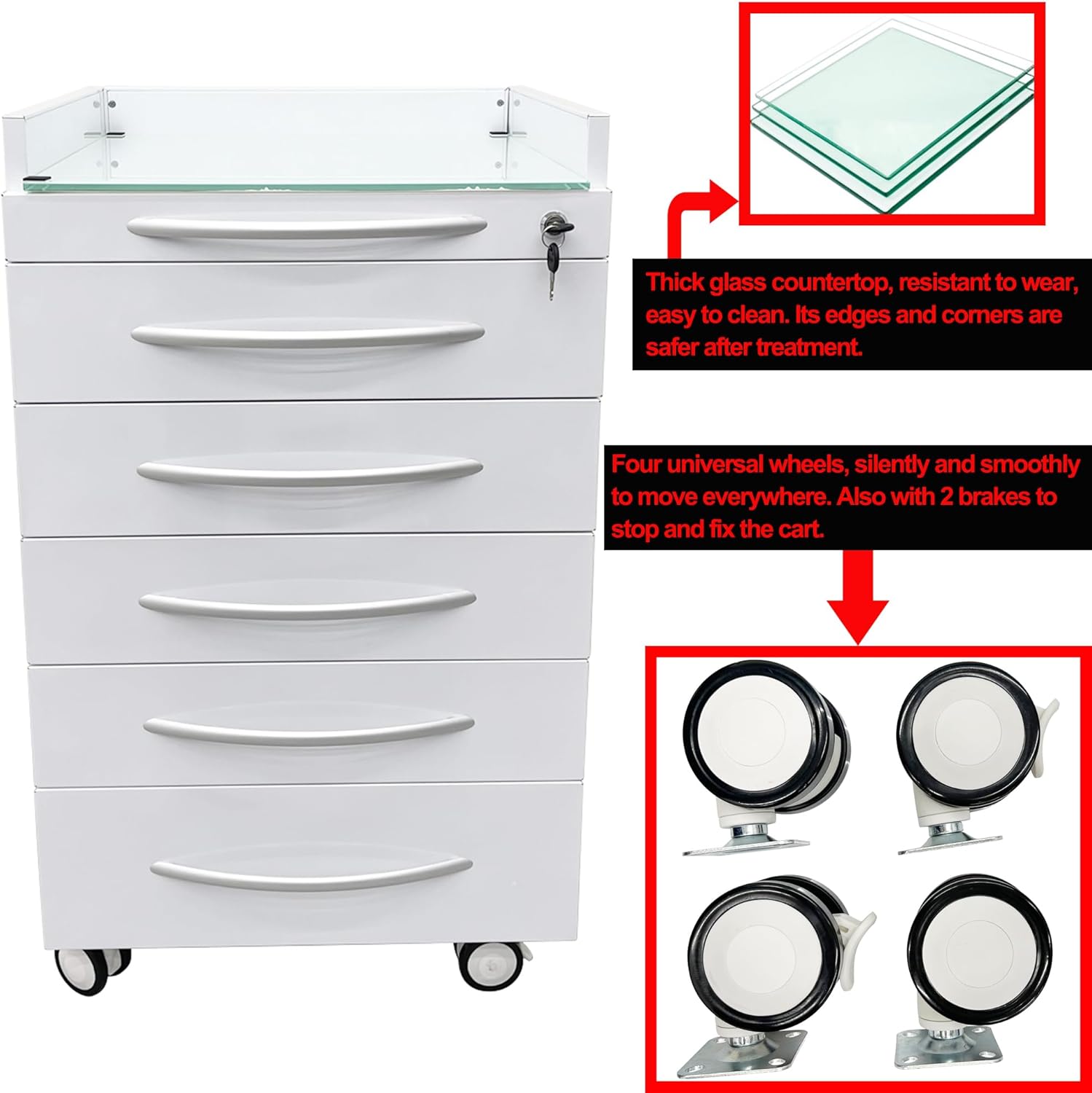Storage Cabinet Office Mobile File Cabinet 5 Drawers Utility Mobile Storage Cabinet Stainless Steel Moving Side Cabinet Portable Storage Device with Brake Wheels