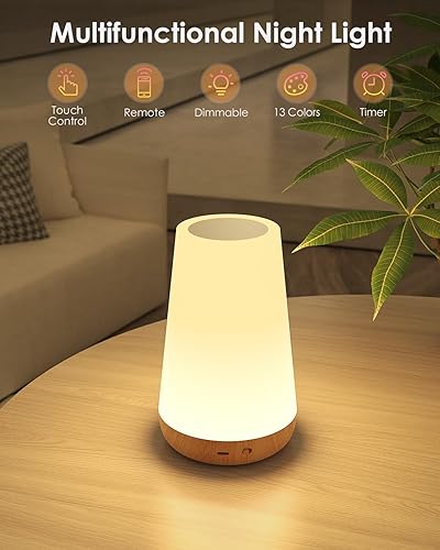 Miniatura 3 de Juego de 2 luces nocturnas para niños, lámpara recargable para guardería con temporizador y memoria, lámpara táctil regulable con control remoto,