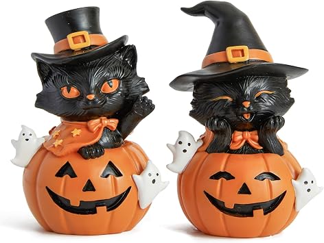 WDS WONDROUS Halloween Decorations, Black Cat Pumpkin Decor for Home Party