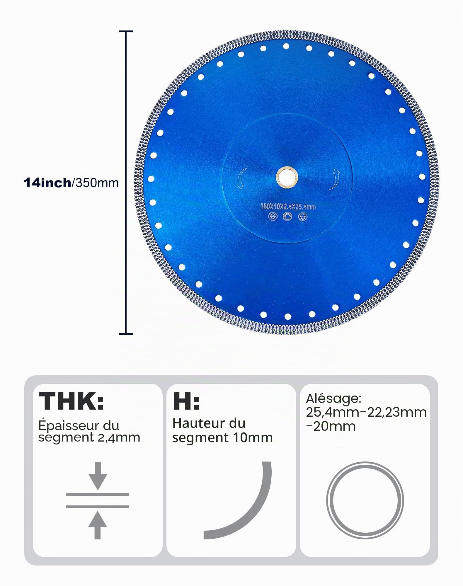 Disque à tronçonner diamanté 350 x 25,4 mm pour carrelage, extra fin pour carrelage, marbre, granit