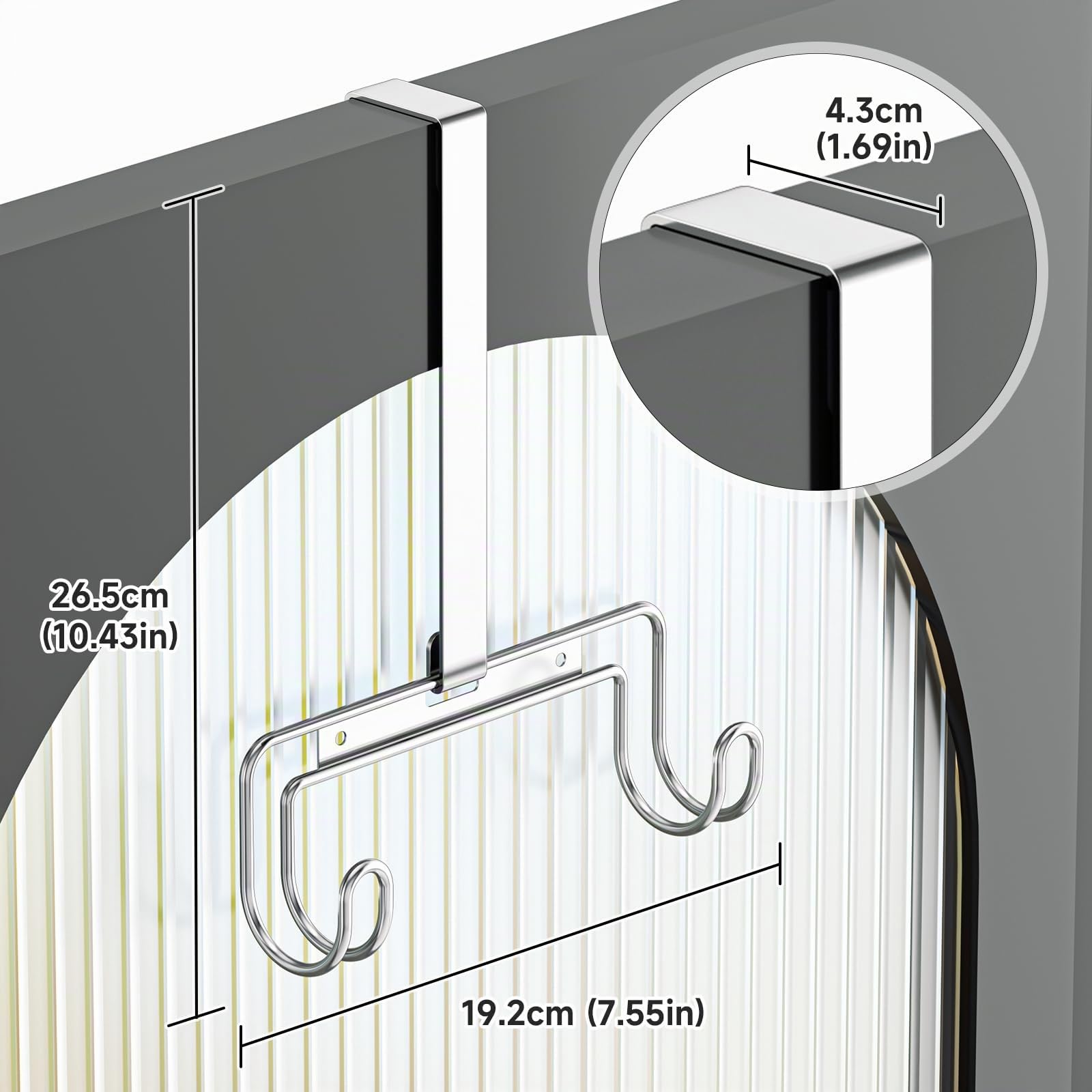 Soporte tabla planchar, soporte para tabla de planchar, colgador tabla planchar puerta, gancho para tablas de planchars, soporte plancha puerta, Apto para lavanderías (plata)
