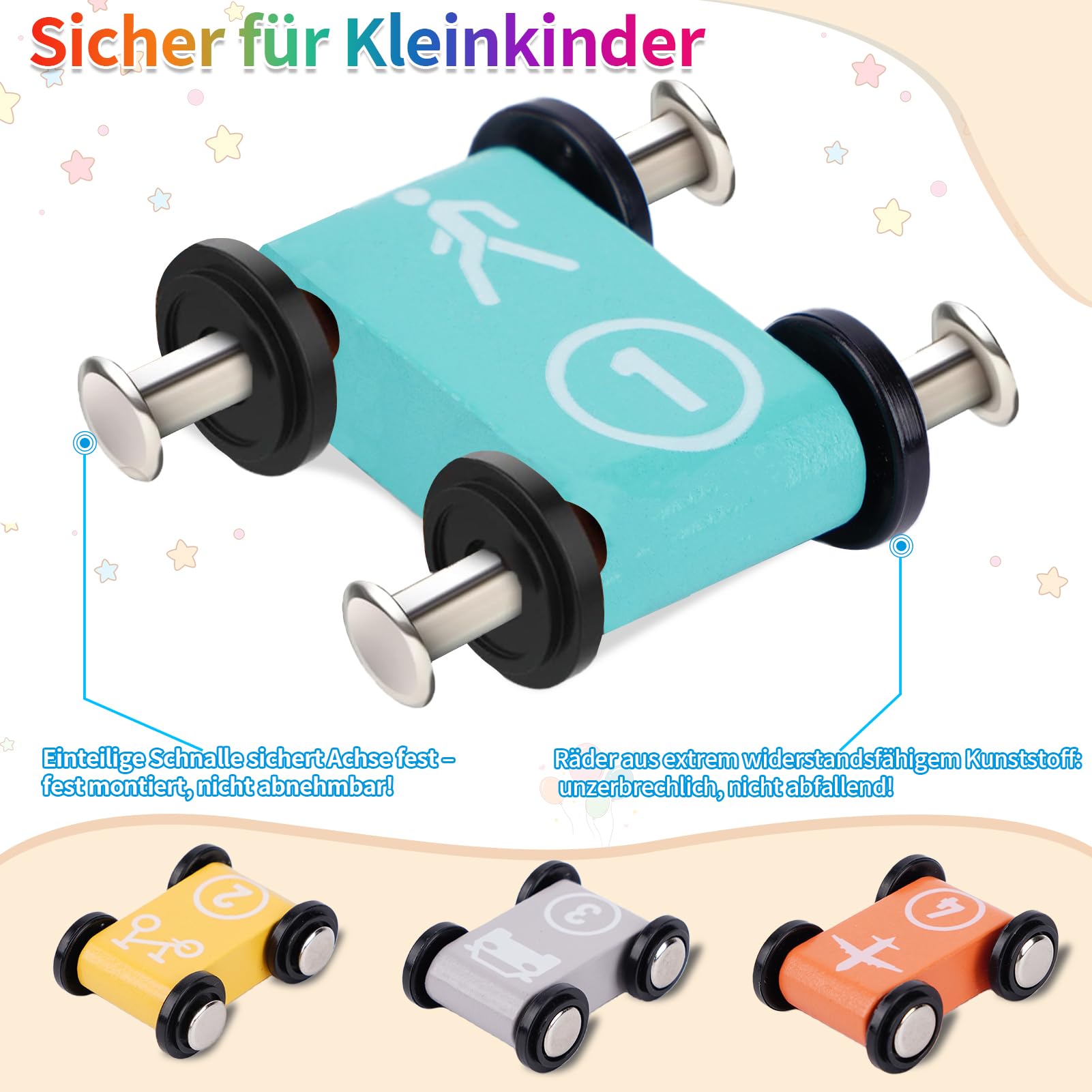 FCSONU Kinder Montessori Spielzeug ab 1-4 Jahre, Autorennbahn/Murmelbahn/Kugelbahn Holz ab 1 Jahr, Kinderspielzeug Holzspielzeug ab 1 2 3 Jahr, Weihnachten Geburtstag Geschenk für Junge Mädchen Baby