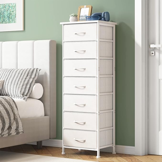 Fixwal White Tall Dresser for Bedroom Closet Organizers and Storage Tall Fabric Dresser with 6 Drawers, Small Clothes Storage Girl Bedroom Furniture
