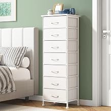 Fixwal Tall Skinny Dresser with 7 Fabric Drawers, Narrow Dresser,White | 47.5in height, 15.7in width, wooden top, breathable non-woven fabric, anti-tipping fittings, stable steel frame