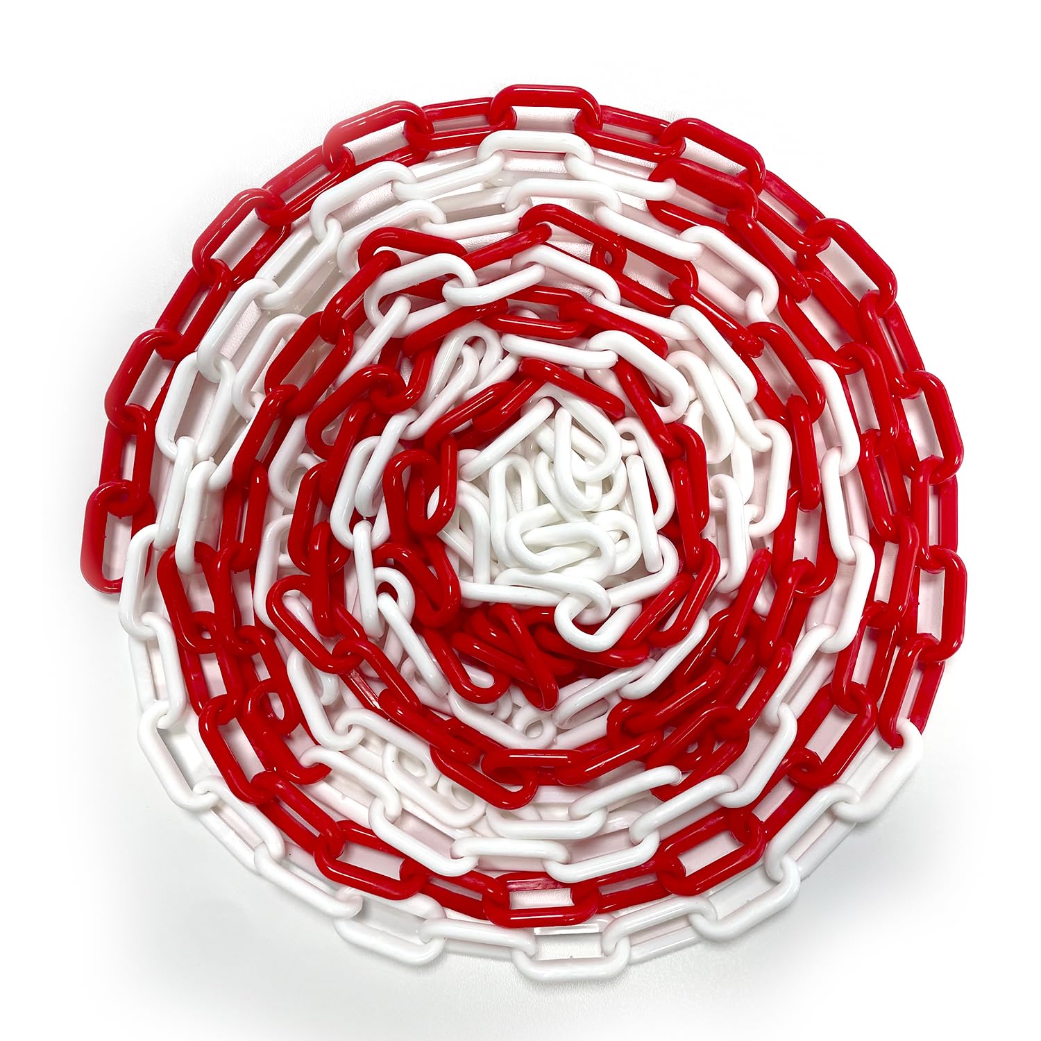 Catena in plastica Bianca e Rossa ad alta visibilità adatta per delimitare uno spazio un parcheggio o un'area pericolosa. Lunghezza 5 Metri