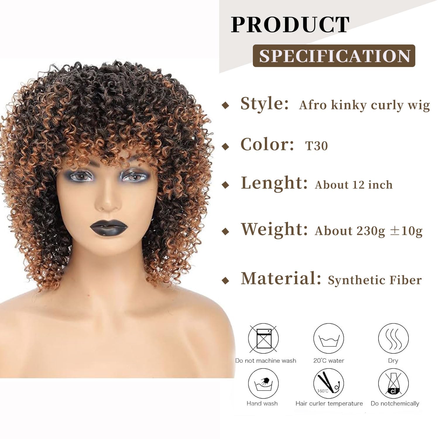 Fulang Hair Short Curly Brown Wigs for Black Women Afro Curly Wigs for Black Women Synthetic Wigs with Bangs Kinky Curly Wigs - Image 2
