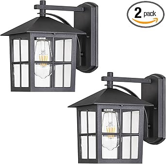 Black Outdoor Wall Light for Porch Courtyard Corridor Hallway Doorways Patio, Waterproof Outside Wall Sconce Lights Fixture, Aluminum Exterior Lantern Wall Mount Wall Lamp, 2 Pack