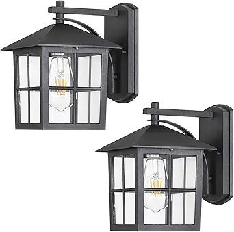 Black Outdoor Wall Light for Porch Courtyard Corridor Hallway Doorways Patio, Waterproof Outside Wall Sconce Lights Fixture, Aluminum Exterior Lantern Wall Mount Wall Lamp, 2 Pack