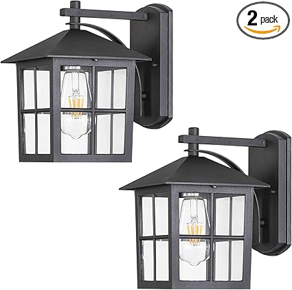 Black Outdoor Wall Light for Porch Courtyard Corridor Hallway Doorways Patio, Waterproof Outside Wall Sconce Lights Fixture, Aluminum Exterior Lantern Wall Mount Wall Lamp, 2 Pack